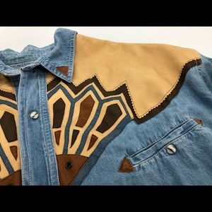 Vintage western Shooter brand shirt denim leather